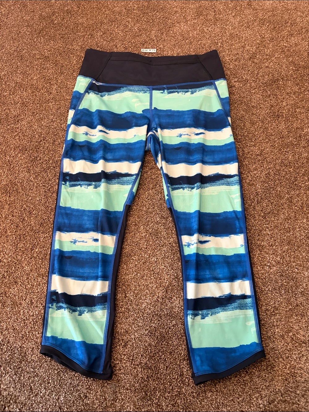 lululemon athletica Blue, Aqua & White Striped Performance Leggings